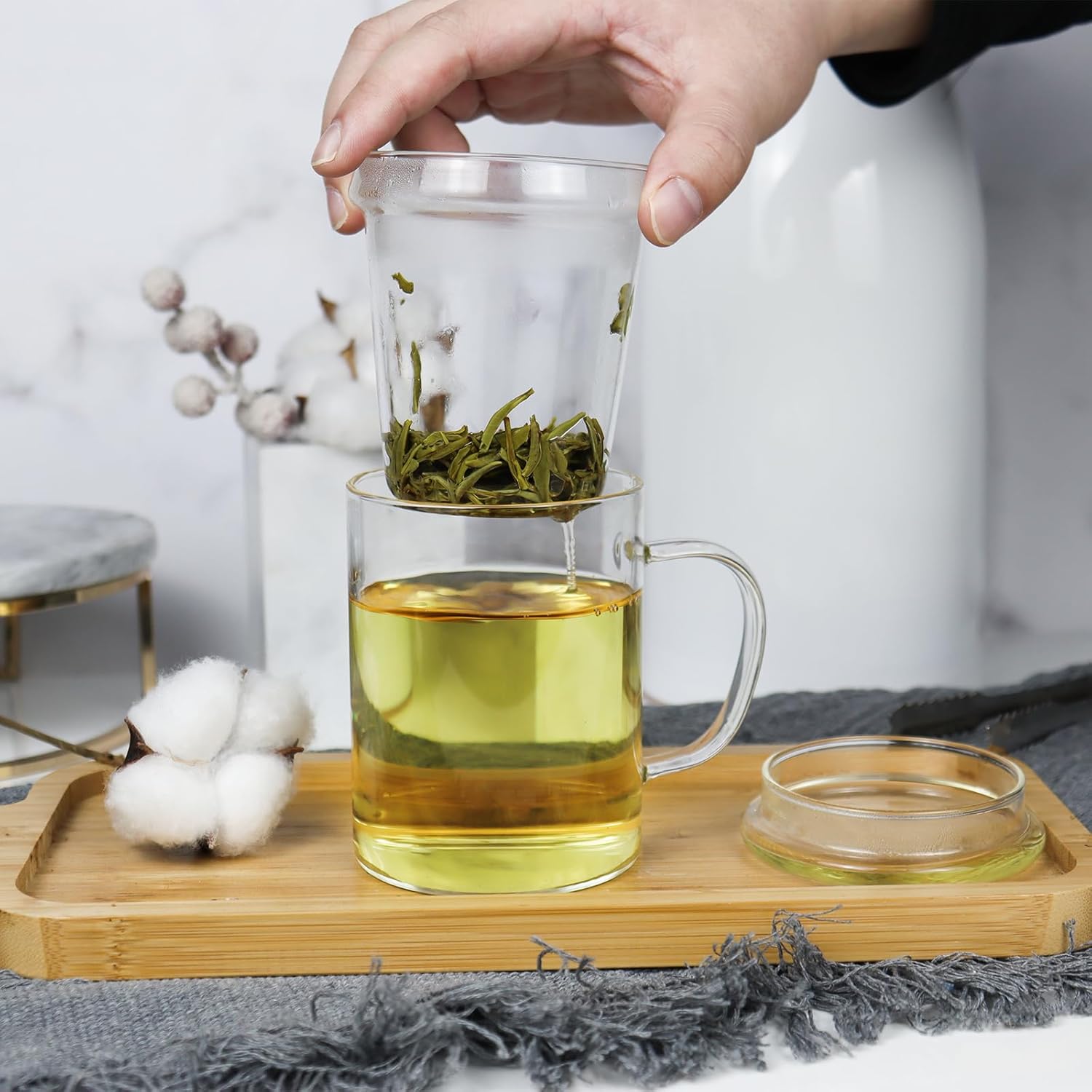 Tea Cup with Infuser and Lid, 14 oz / 400 ml – Borosilicate Glass Tea Infuser Mug for Loose Leaf Teas, Personal Infusion Mug with Filter, Durable and Stylish, Dishwasher Safe, Gift for Teas Lovers - Image 4