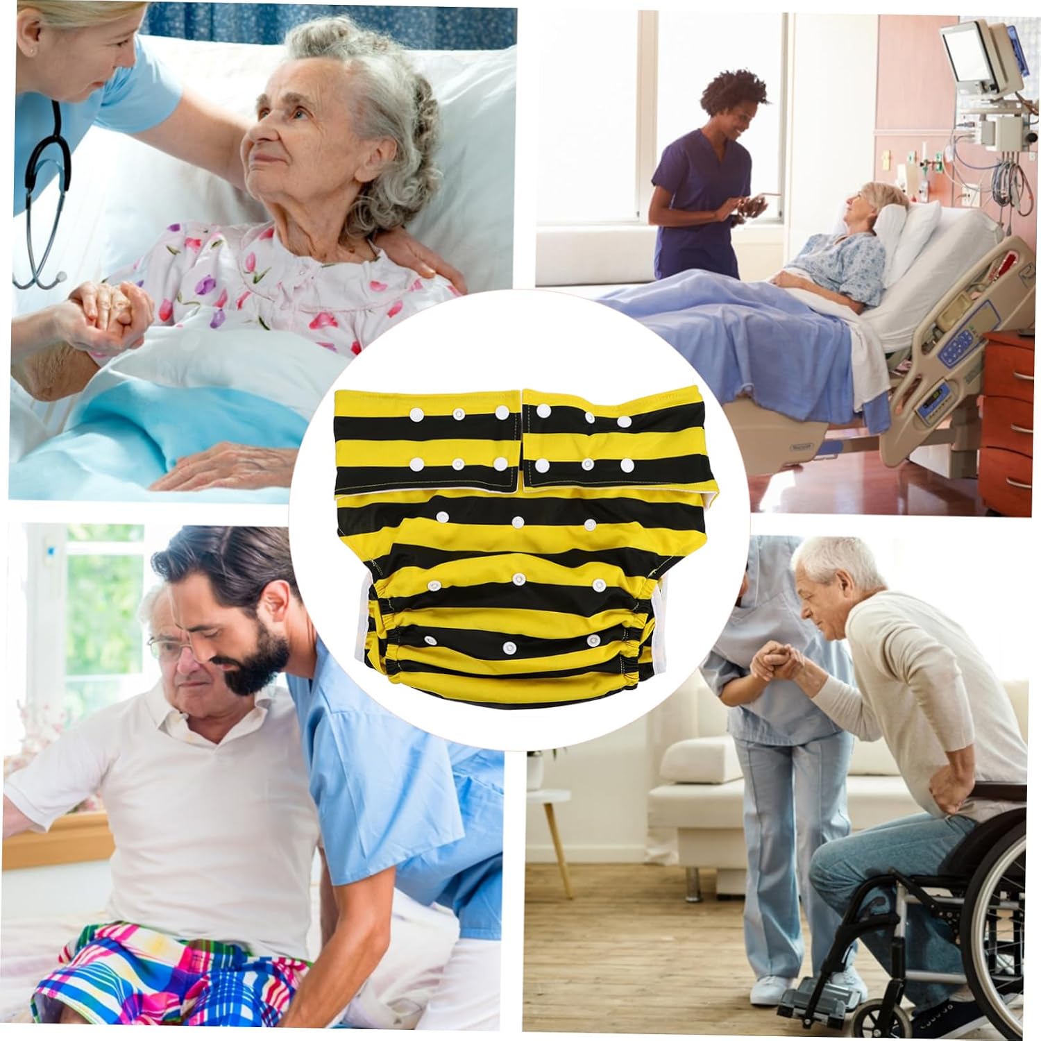 SECFOU 1pc Leakproof Reusable Adult Diaper Cloth Diaper for Seniors High Absorption Leak Protection Comfortable Fit for Incontinence Washable Printed Design