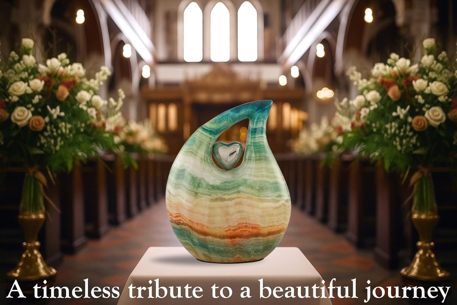 Eternal Tear – Loving Heart Teardrop Cremation Urn for Human Ashes – Solid Metal Adult Memorial Urn Holds Ashes Up to 210 lbs – Unique Drop-Shaped Funeral Urn with Velvet Bag (Blue Marsh)
