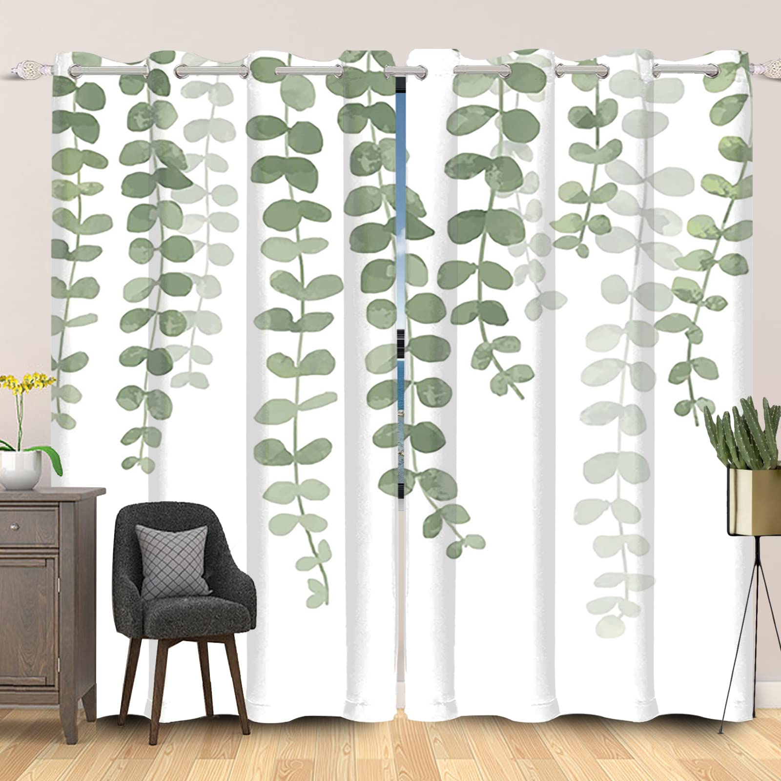 Rideaux occultants feuilles eucalyptus pour bloquer la lumière du jour