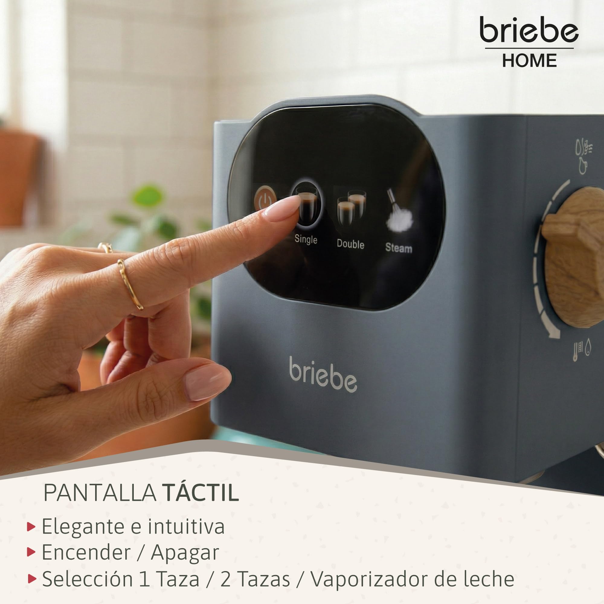 briebe Nordic Cafetera Espresso 20 Bares Compatible Cápsulas Nespresso y Café Molido, Máquina Café Semiautomática Profesional 1350W, Espumador Leche, Pantalla Táctil, 1,2L, Diseño Nórdico, Gris — view 6