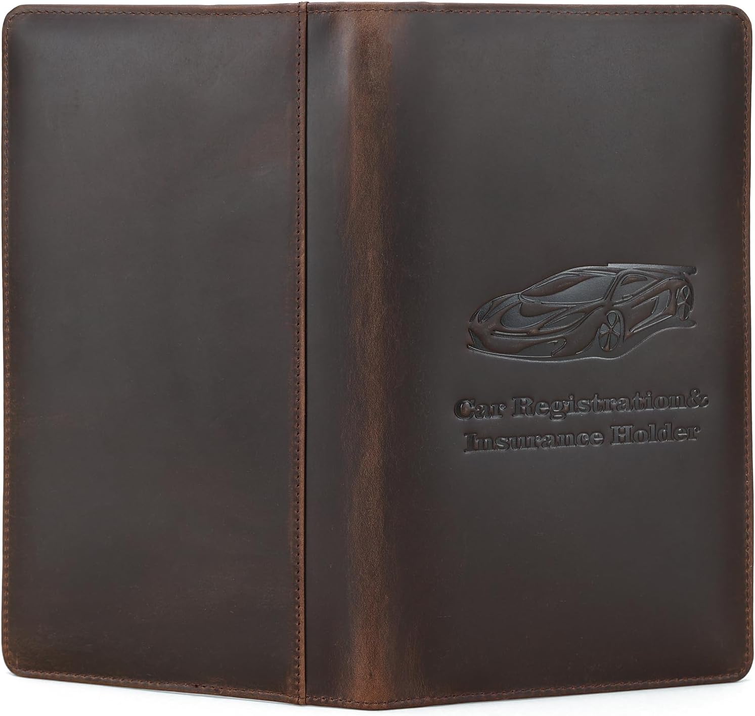 Polare Vintage Full Grain Leather Car Registration and Insurance Card Holder, Vehicle Glove Box Organizer Car Essentials RFID Wallet Case for Driver License, Cards & Documents