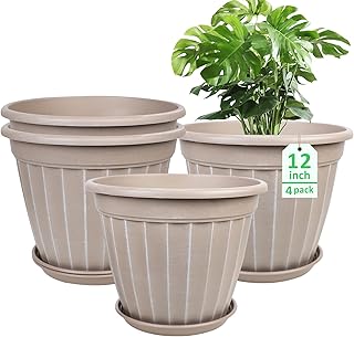 FGstyle 12 Inch Pots for Plants,4 Pack Tall Planters,Large Flower Pots w...