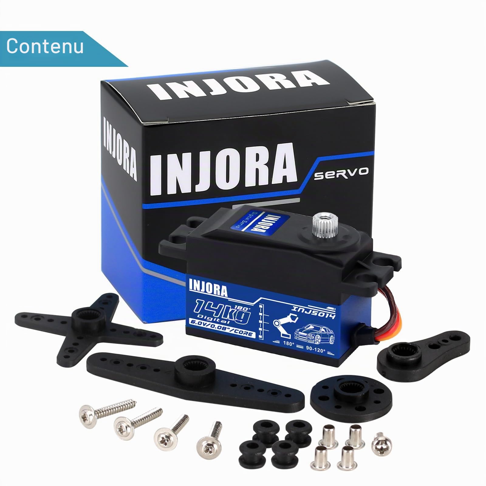 INJORA RC Servo Numérique 14kg Profile Bas Couple Elevé Servomoteur pour 1/10 1/12 RC Véhicules on-Road Tournée Dérive Auto Hélicoptère À Voilure Fixe Avion (Contrôler Angle 90°-180°)