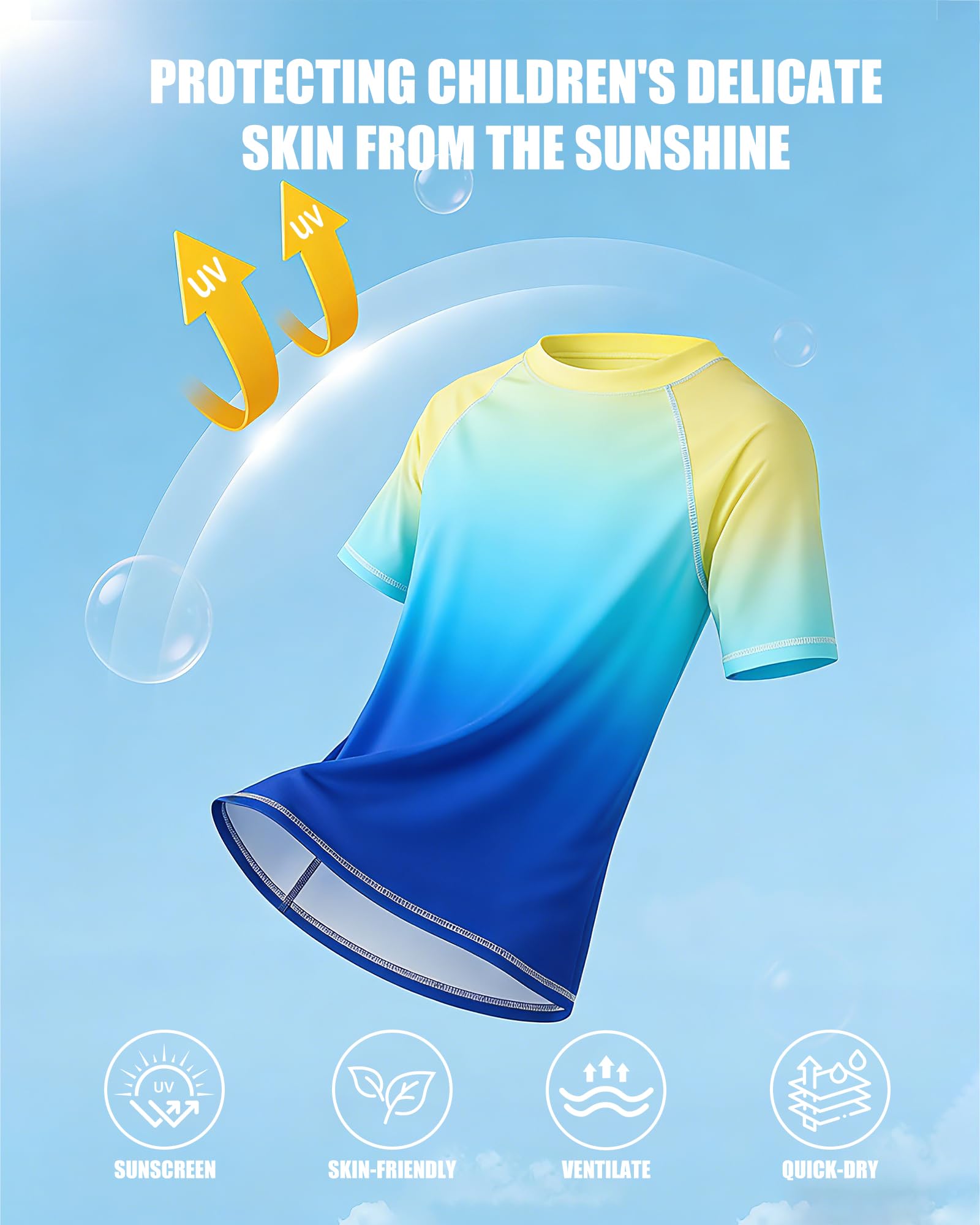 KAKU NANU Badeset für Jungen (110–158) 3-teilig Kurzarm Rashguard Shirt mit Badeshorts & Badekappe Sonnenschutz Schwimmbekleidung für Kinder Schnelltrocknend