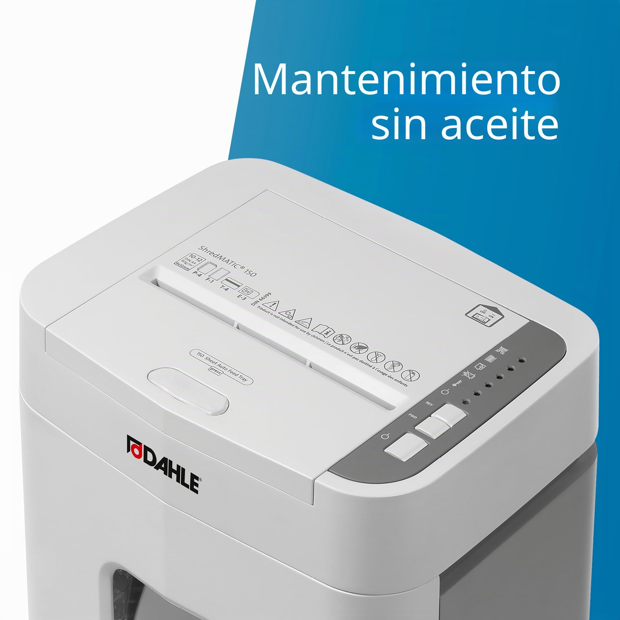 Dahle ShredMATIC 150 Destructeur Automatique (150 Feuilles, Fonctionnement sans Huile, Anti-bourrage, Coupe croisée, pour la Maison et au Bureau) 24L Blanc/Gris