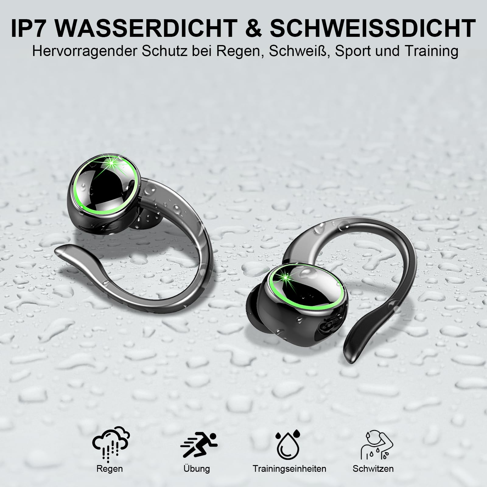 2026 Bluetooth Kopfhörer, Kopfhörer Kabellos Bluetooth 5.4 Sport tiefer Bass, 56 std Spielzeit In Ear Kopfhörer mit 4 ENC Noise Cancelling Mic, IP7 Wasserdicht Ohrhörer LED-Anzeige für Studium/Arbeit