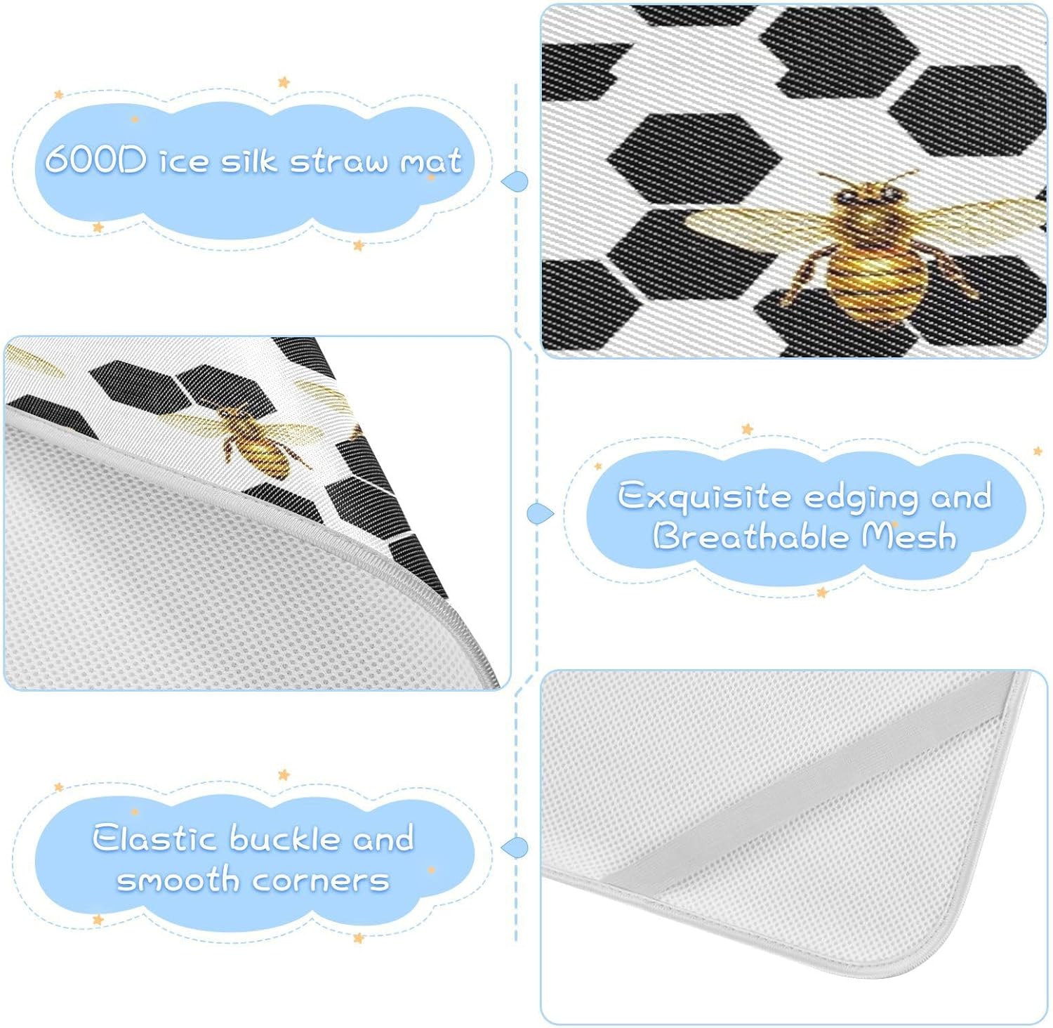 Cooling Baby Fitted Crib Mattress 28" x 52" Breathable Black Yellow Queen Bee Garden Bed Pads for Kids for Baby&Toddler