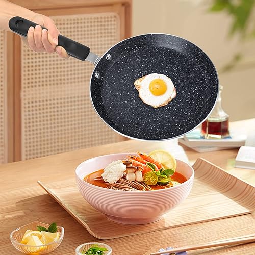 Miniatura 7 de Goldmeet Sartén para tortillas, sartén antiadherente de 8 pulgadas con asa, sartén fácil de limpiar, sartén de aluminio para huevos, herramienta de