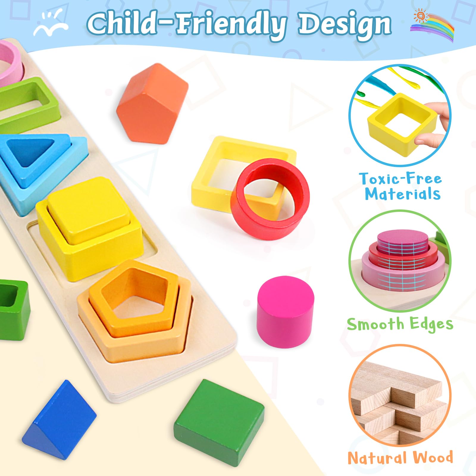 Giocattoli Montessori Da Impilare E Ordinare 1 2 3 Anni - Gioco Di Attivita E Sviluppo In Legno Colori Pastello Giochi Montessori Per I Piccoli 1 Anno Sweety Fox 0 3