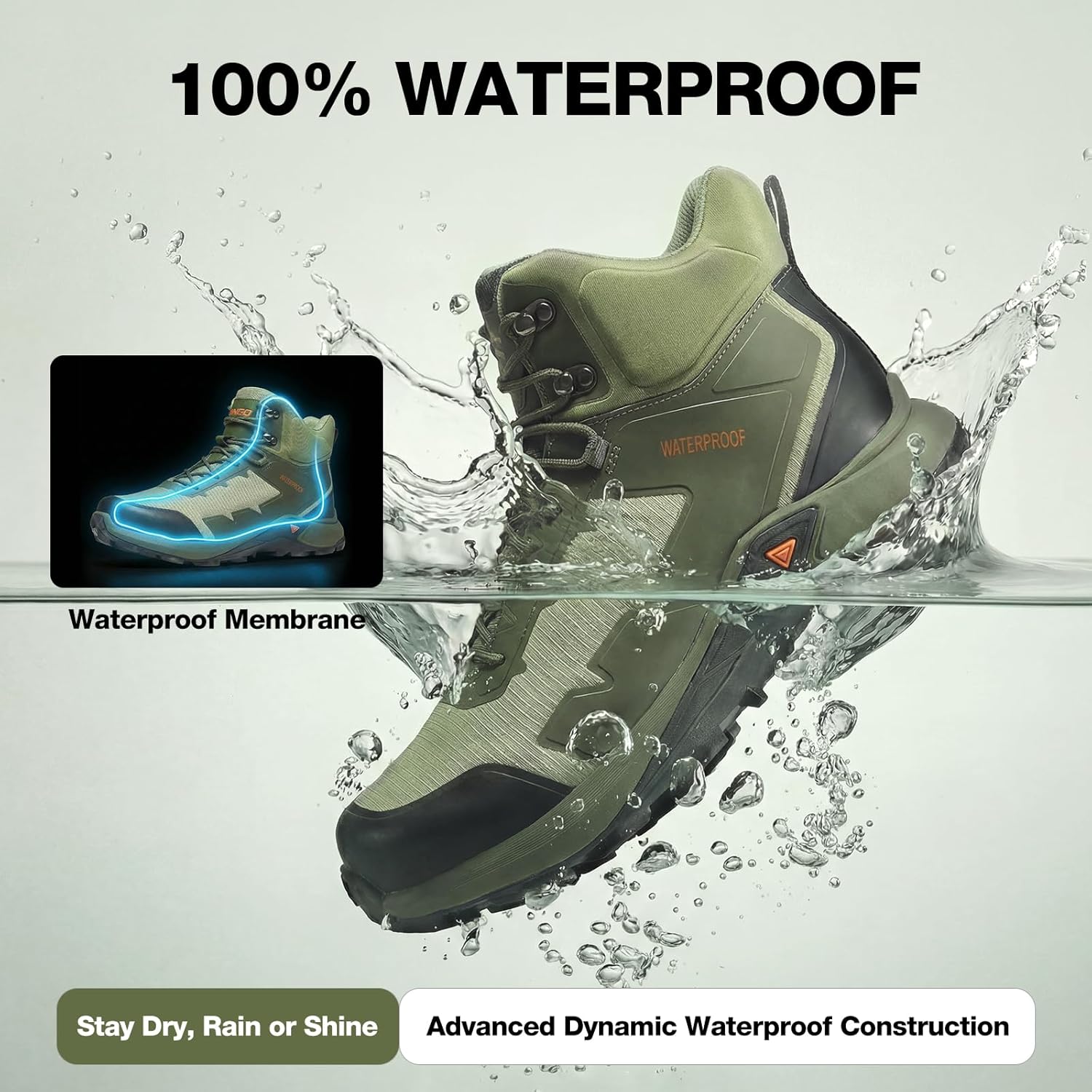 NINGO Men's Hiking Boots, Waterproof All-Terrain Hiking Shoes, Breathable Lightweight Outdoor Ankle Boots for Trekking, Backpacking, Walking, Mountaineering - Image 3