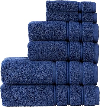 Christy Antalya Large Bath Towels | Set of 6 | 100% Turkish Cotton | 600GSM | Soft Plush Luxury Towel Set | 2 Bath Towels 2 Hand Towels 2 Face Cloths | Quick Dry | Denim Blue