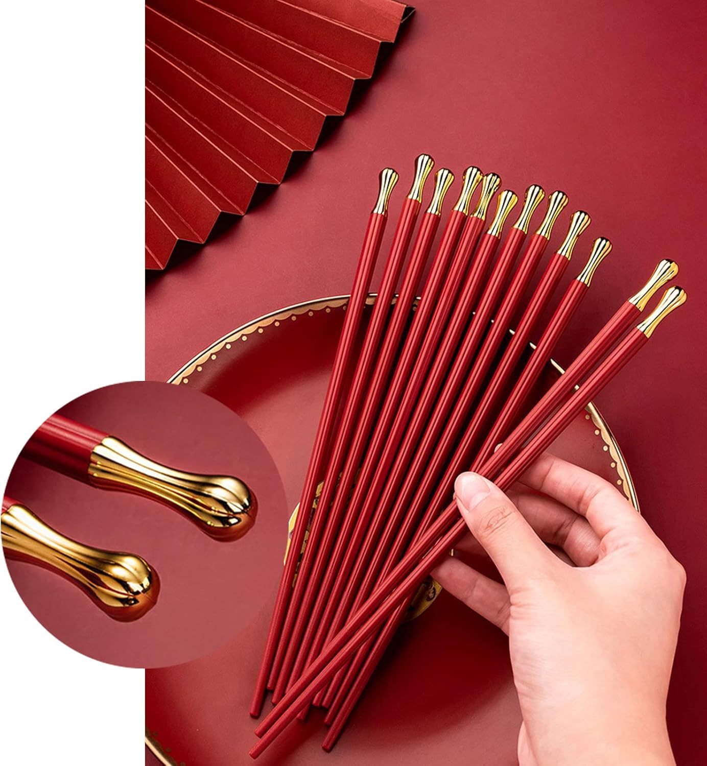 Rabbonix 5 Pairs Chopsticks Reusable Dishwasher Safe, 9.6 inch/24.3cm Matte Non-Slip Fiberglass Chopsticks, Chinese Japanese Korean Chop Sticks, Red 2