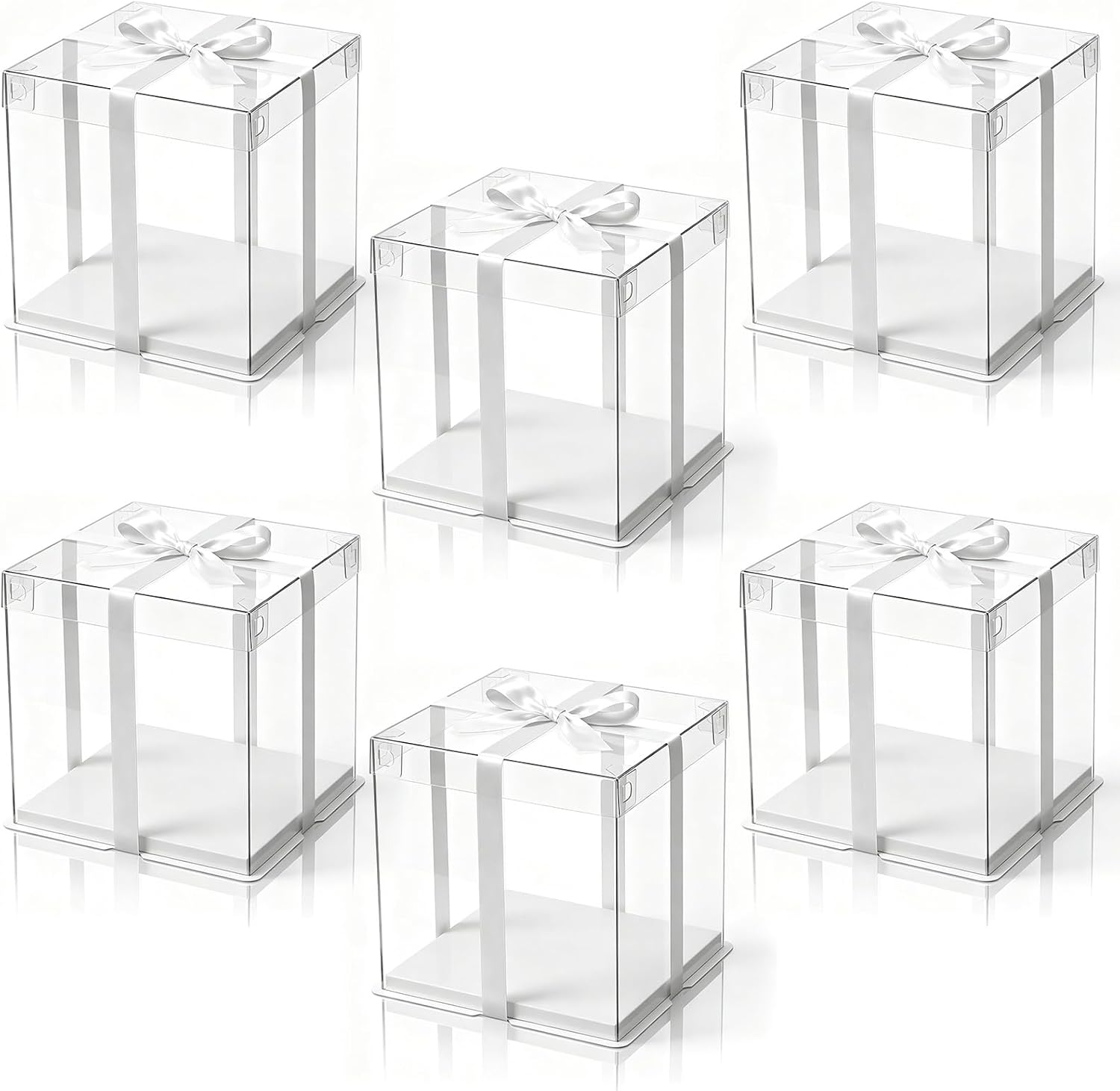 6 Pcs Clear Cake Box, 9"×9"×9" Cake Boxes with Ribbon Suitable for Packaging 7 Inch Cake, Disposable Cake Holder Carrier for Bakery Dessert Bread Pastry Birthday Party Wedding Graduation