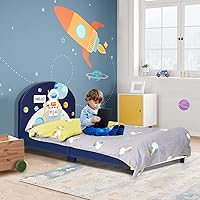 Vista 4 de HONEY JOY Marco de cama individual para niños, plataforma de cama individual de madera con cabecera y base de listones, no necesita somier, muebles