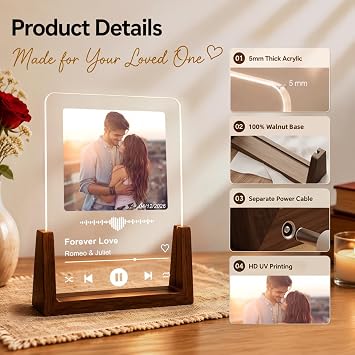 Giftove Personalised Spotify Photo Plaque - Valentines Gifts for Him Her