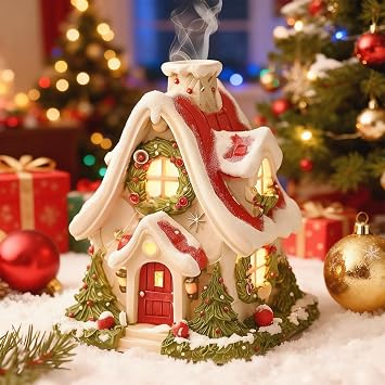 Christmas Houses Smoking Houses Indoor Christmas Decorations Christmas Village Houses with Warm Light Table Decorations Resin Micro Landscape
