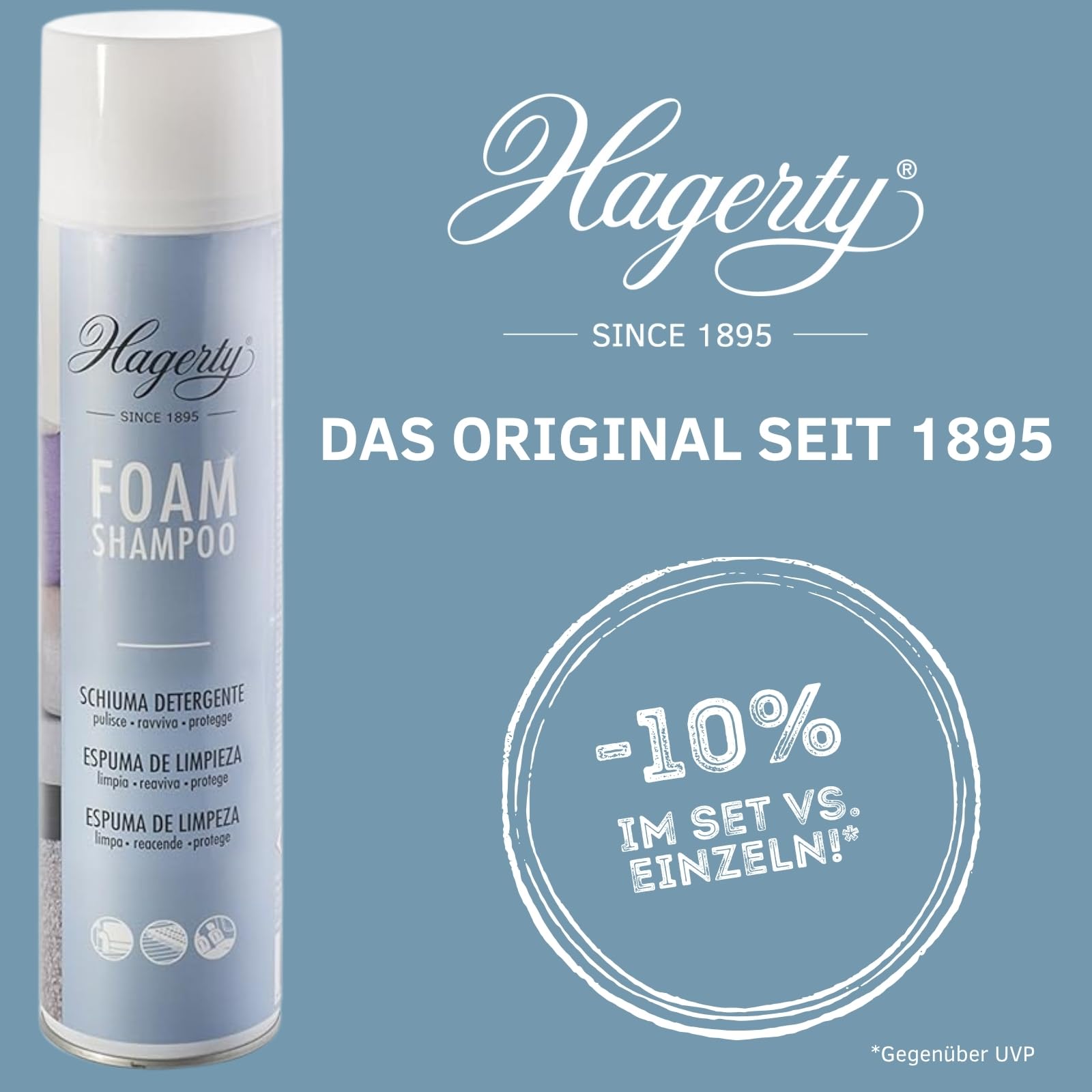 Hagerty Set 4x Foam Shampoo I Schaumreiniger für Teppiche und Stoffe I Premium Teppichreiniger I Reinigungsmittel für Teppich Sofa Couch I Schaum-Reiniger zum Absaugen I Polsterreinigungsmittel