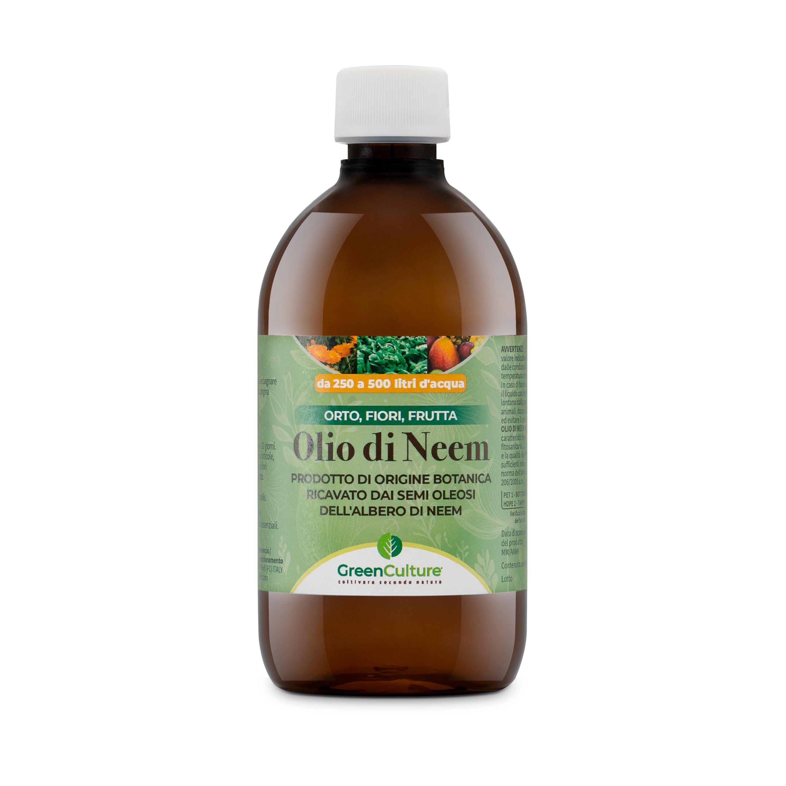 GreenCulture Olio di Neem 500ml per Trattamento Fogliare - Origine Botanica Naturale - Repellente per Insetti