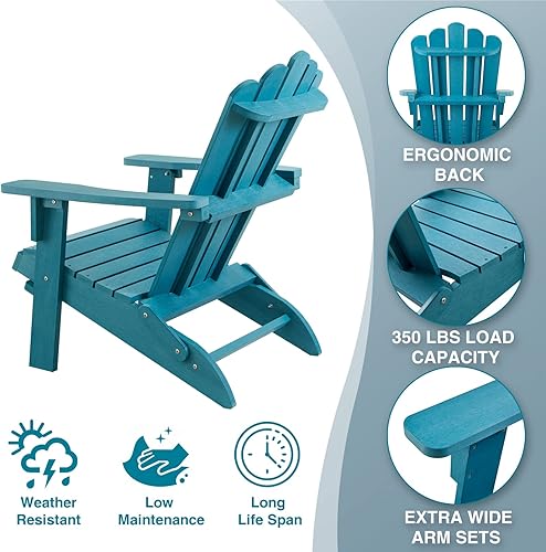 Miniatura 4 de Silla Adirondack plegable, reposabrazos anchos y respaldo alto, soporte de 350 libras, silla Adirondack de gran tamaño para jardín al aire libre,