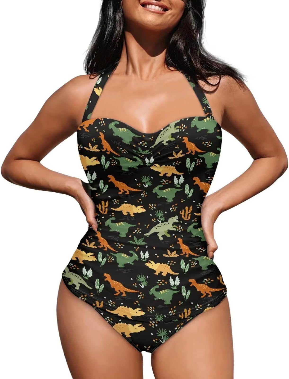 One Piece Swimsuit Women's Cosy Swimwear with Halter Strap Bathing Suit Monokini for Ladies Swimming Surfing