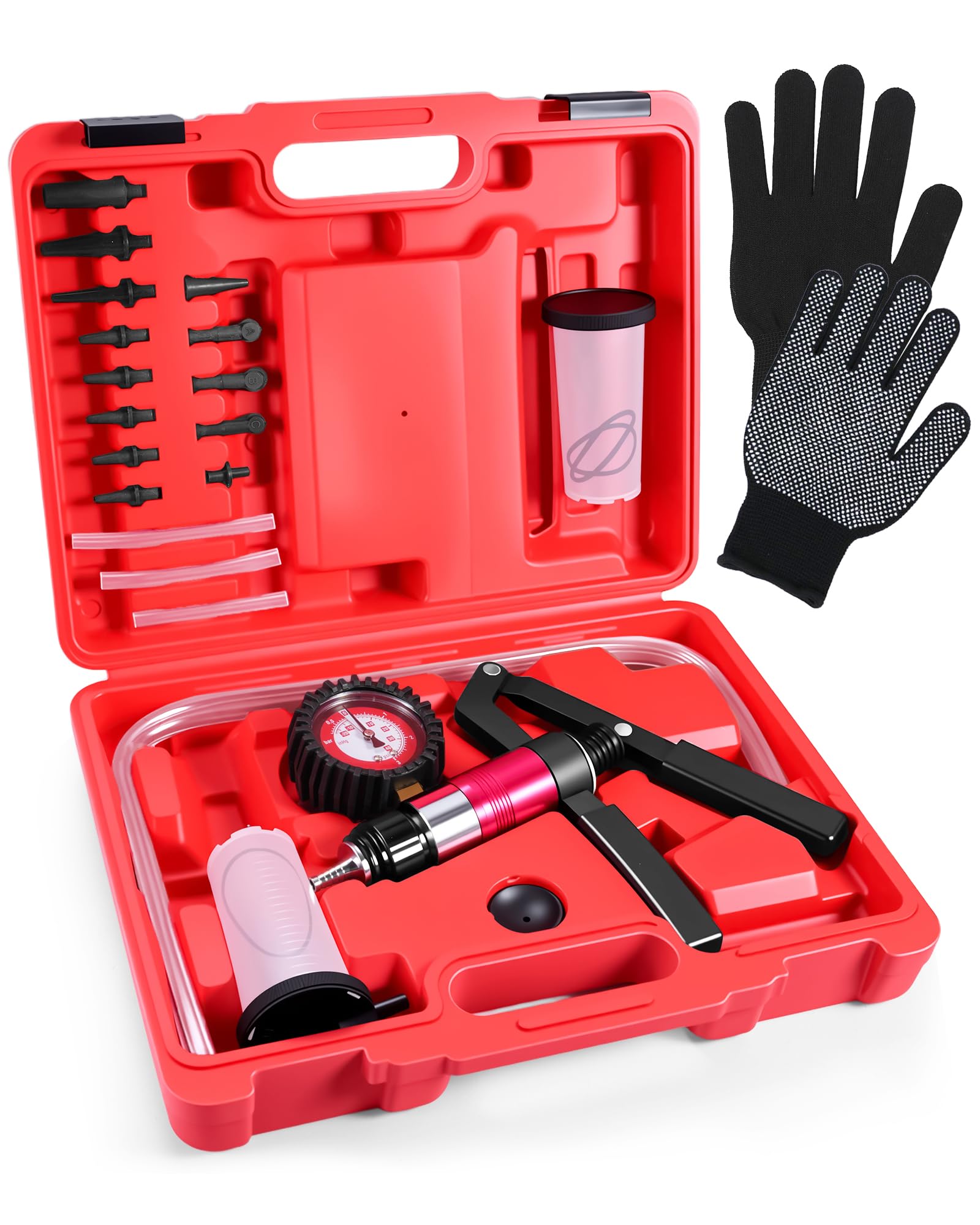 Lizoak Vakuum-Druckpumpe-Satz Handgehaltene mit 63,5mm Manometer für Bremsenentlüftung & Systemprüfung, Vielseitiges Prüfgerät von 0-3 bar & 0 bis -1 bar im Koffer