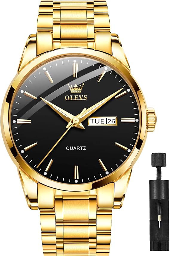 Black Gold Watch for Men,Day and Date Men Watch,Men Gold