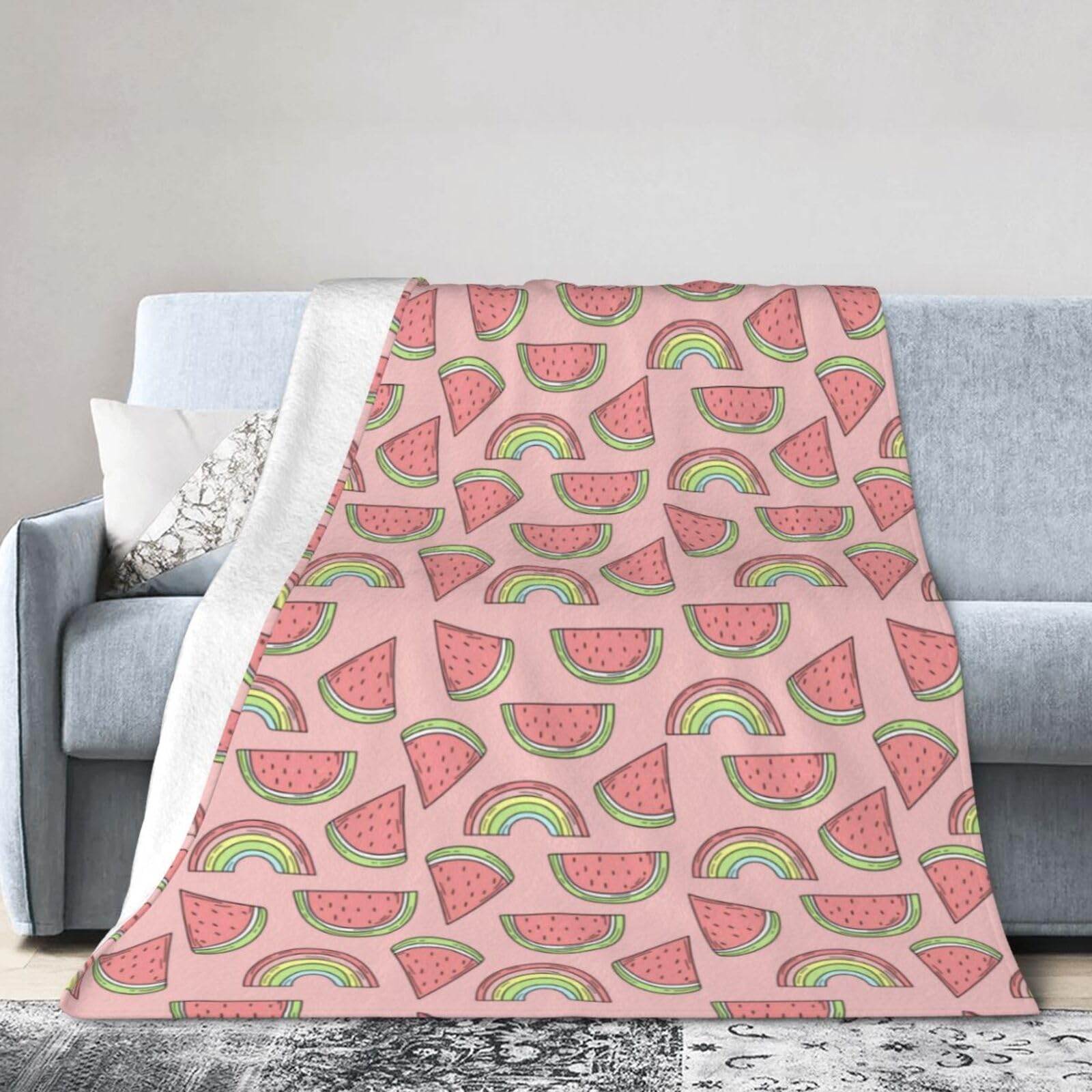 Noble Ren Rainbow Watermelon Ultra-Soft Micro Fleece Blanket Winter Warm Soft Lannel Fleece Throw Blanket For Couch Sofa Bed 80"X60"