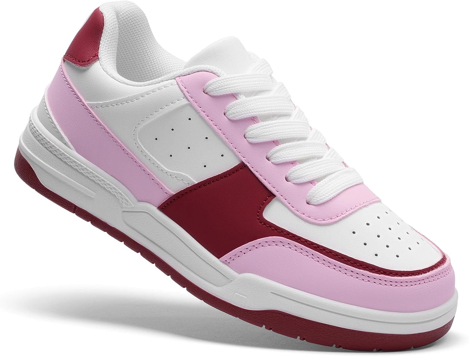 FabKids Girls' Vintage Tennis Shoes Classic Sneakers Breathable Non-Slip Athletic Shoes Cute Lace Up Casual Shoes for Kids