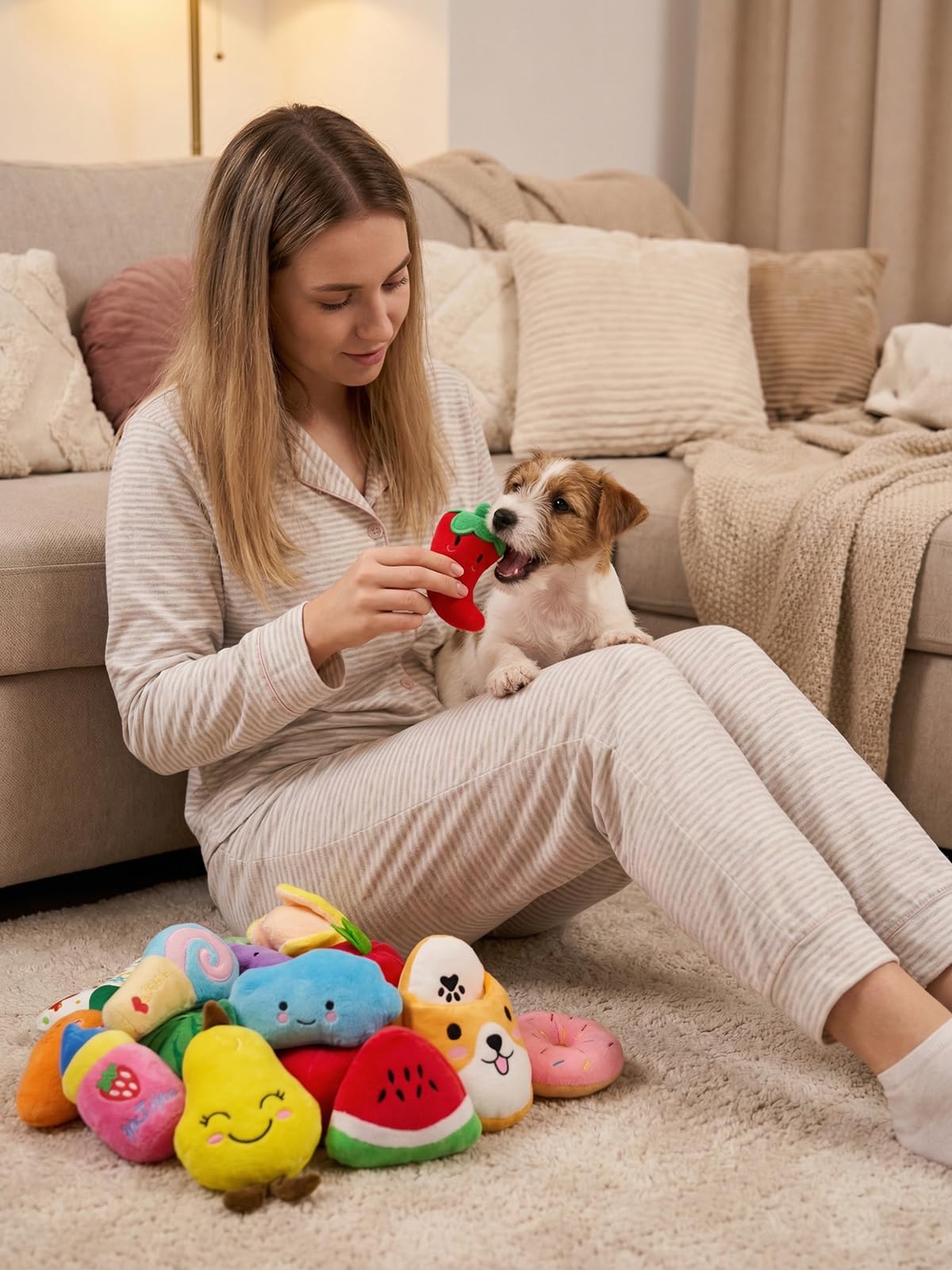 Set di 30 giocattoli per cani che scricchiolano, assortimento di giocattoli di peluche per cani, cuccioli di animali domestici, giocattoli da masticare per cani, con sonaglio, per dentizione