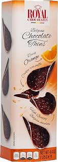Royal Chocolates, Belgian Chocolate Chips Gift Box, Crispy Rice Puff Thins with Orange Citrus Dark Chocolate Flavor, 125g/4.4oz