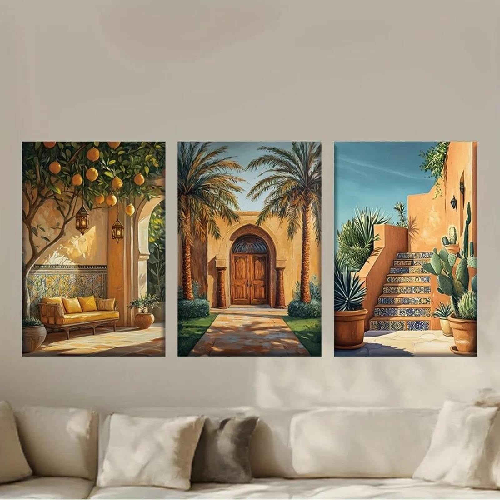 Baibexing Abstract Moroccan Door Landscape Canvas Painting Poster And Prints Wall Art Picutre For Living Room Home Decor 60X80Cmx3Pcs Unframed