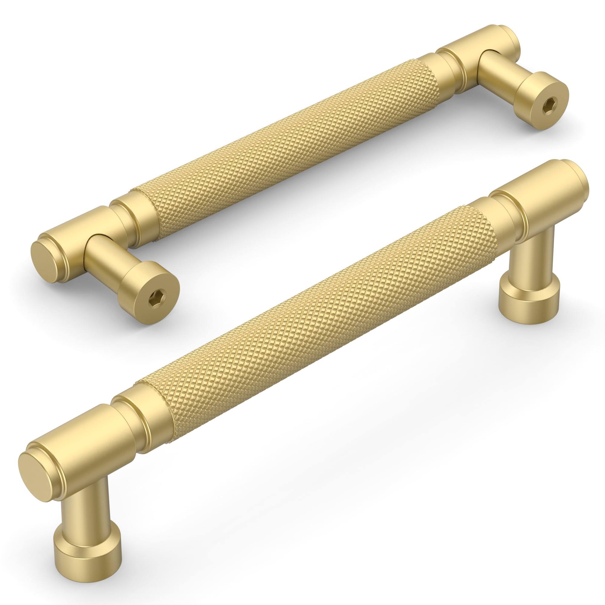 Amerdeco 10 Pack Gold knurled Cabinet Pulls 5 Inch(128mm) Hole Center Drawer Pulls Cabinet Hardware Kitchen Cabinet Handles for Bathroom AM032 - Image 2
