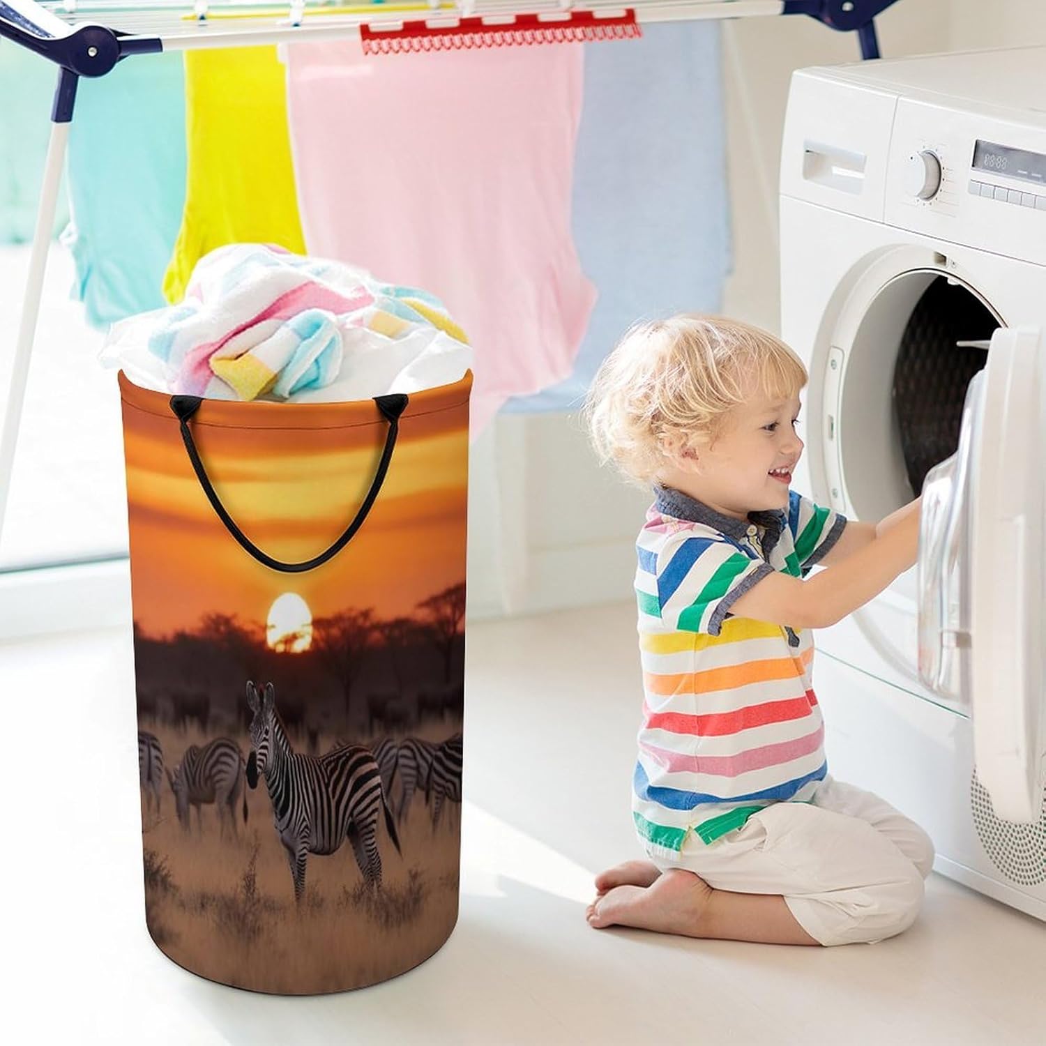 Africa Sunset Zebra Laundry Hamper Large Collapsible Laundry Basket with Handles Waterproof Clothes Hamper Portable Dirty Clothes Basket for Bedroom Laundry Room Closet Bathroom