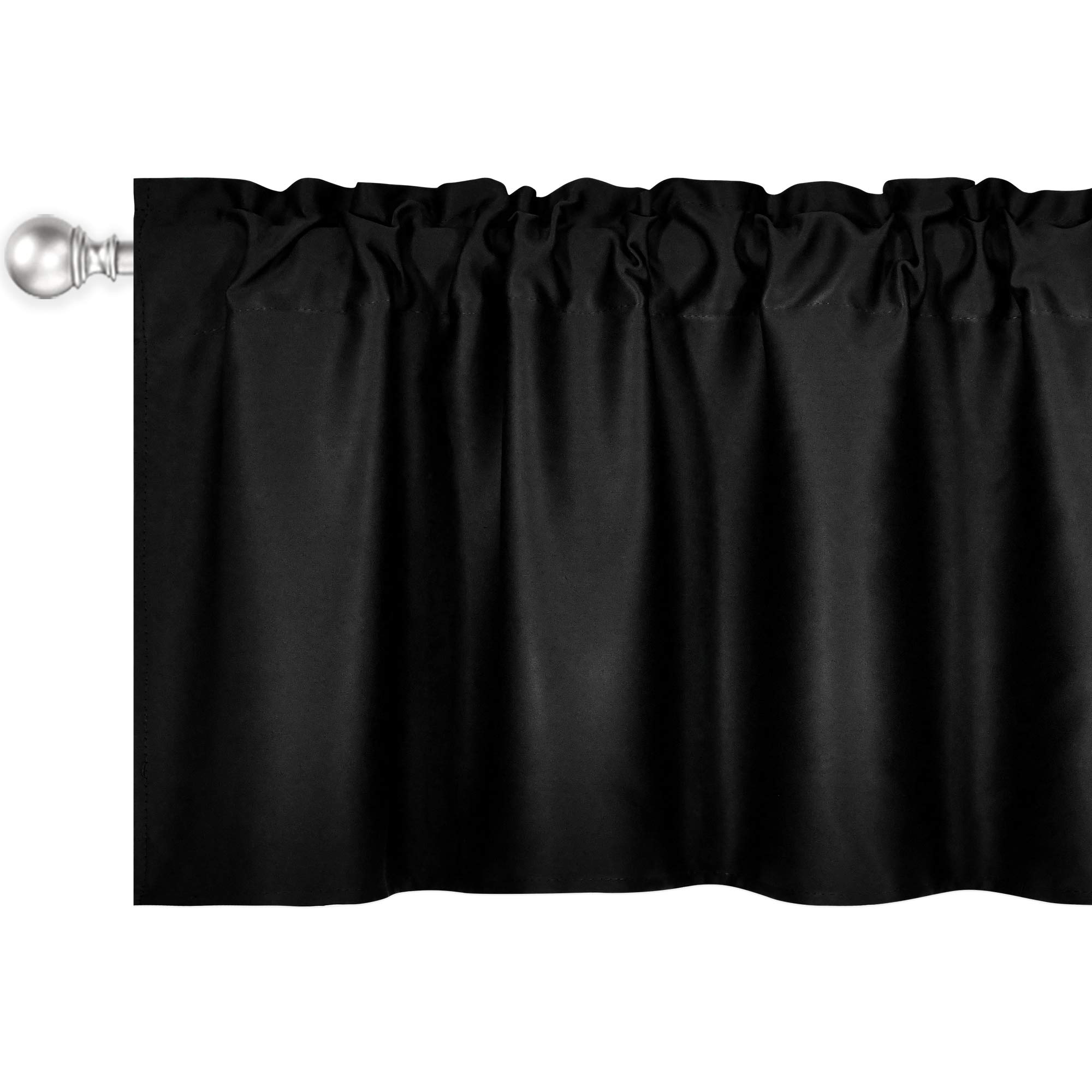DECOVSUN Cantonnière Noire pour fenêtres de 132 x 45,7 cm - Isolation Thermique - Occultant - avec Passe-Tringle - pour Salle de Bain et Salon - 1 Panneau