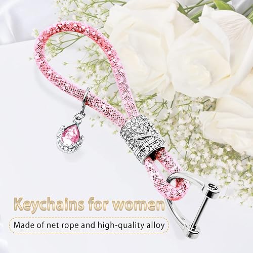 Miniatura 3 de Llavero de cristal para mujer, llavero de moda con diamantes de imitación, decoración de llaves para mujer, universal para llave de coche (rosa)