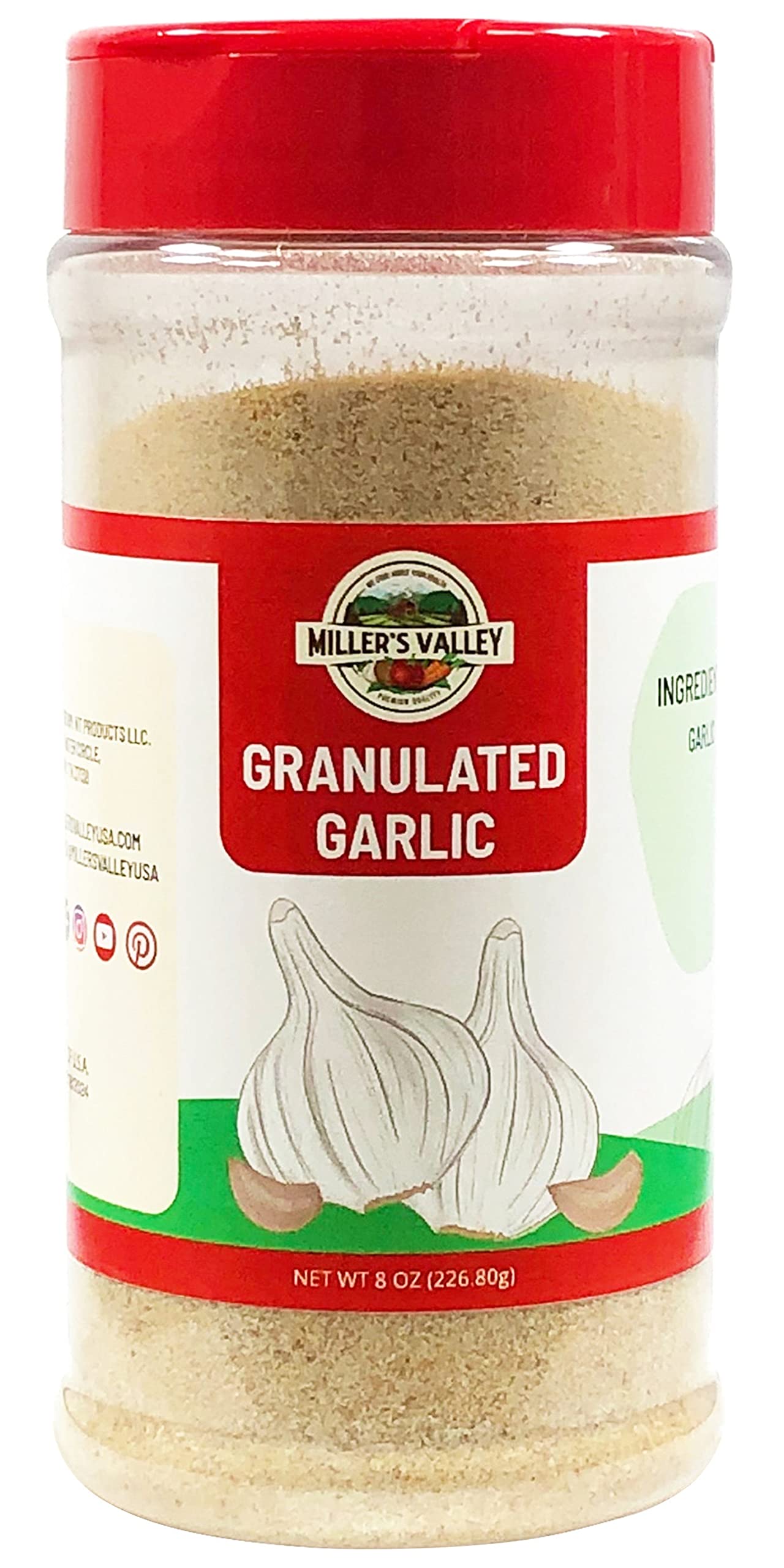 Miller's Valley Granulated Garlic, Natural Premium Quality, Fresh and Full Garlic Flavor 8 oz.