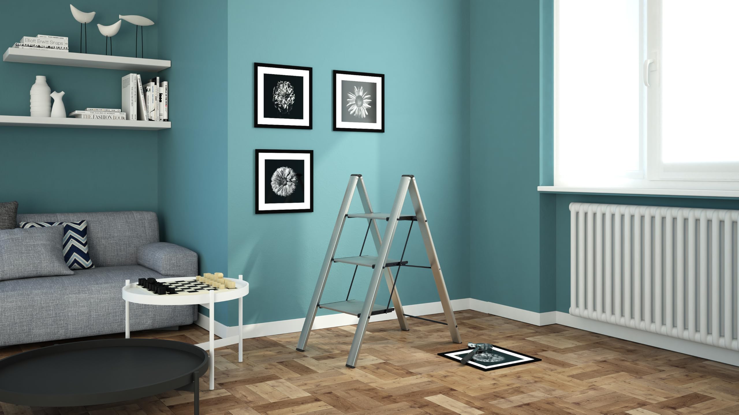 Anodized Aluminium Steps Stool Leonardo 3 Silver