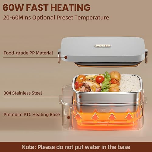 Miniatura 2 de Fiambrera eléctrica inalámbrica para hombres y adultos, calentador de alimentos portátil y autocalentable, contenedor SS de 1 litro, perfecto para