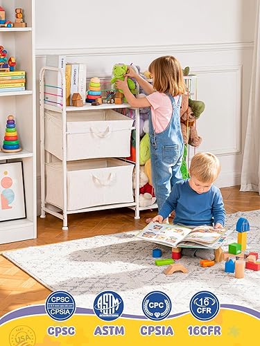 Miniatura 7 de VBABY Organizador de almacenamiento de juguetes 2 en 1, estantería blanca para niños y almacenamiento de juguetes, zoológico de animales de peluche