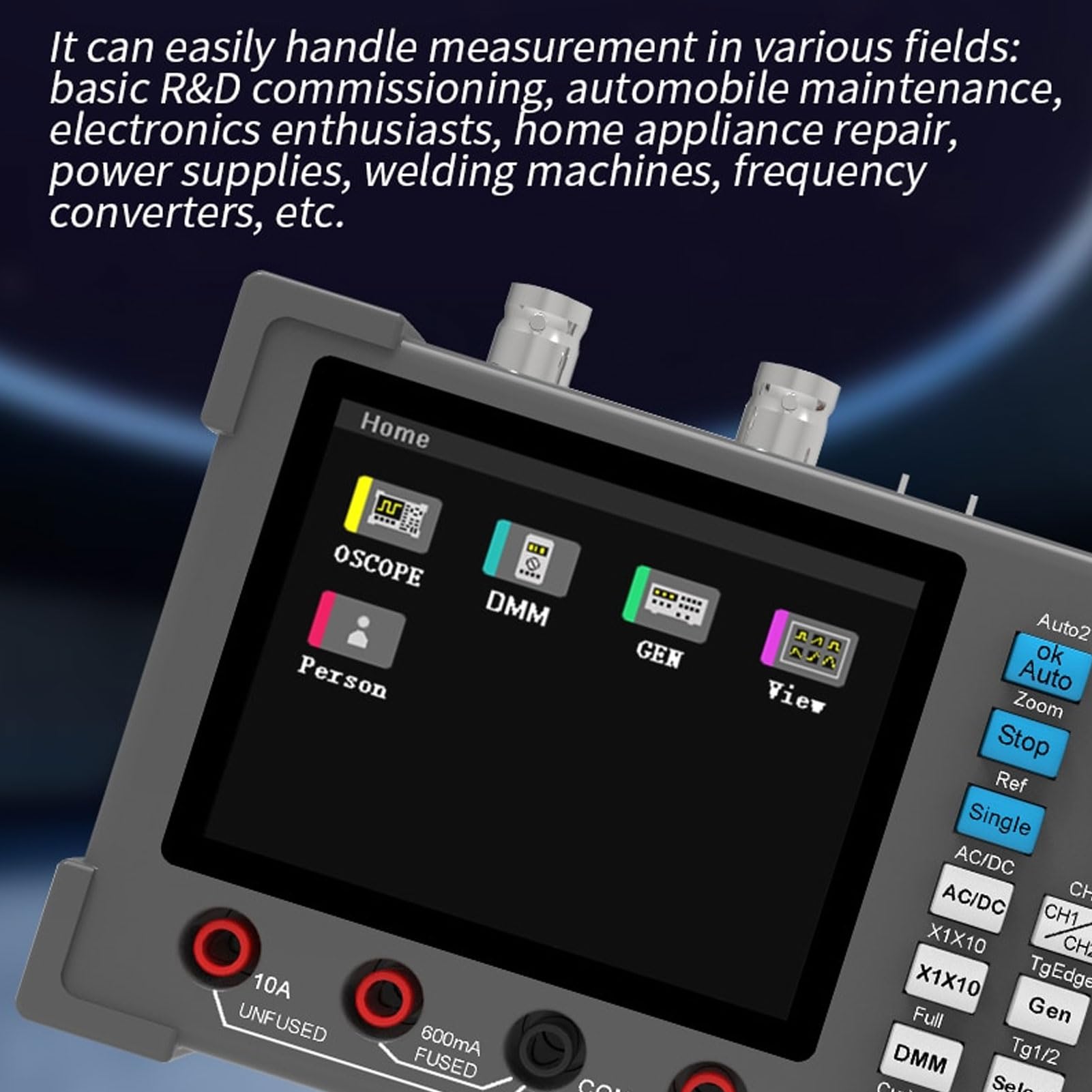 DSO3D12 Oscilloscopio Digitale 3 in 1 con Frequenza di Campionamento 120M, Doppio Canale, Display 3,2 Pollici, Multimetro e Generatore di Segnale Integrati, Batteria