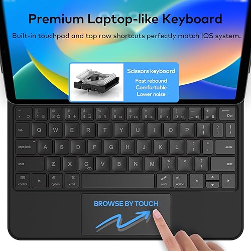 Miniatura 7 de Funda con teclado para iPad de 10ª generación 2022 y 11ª (A16, 2025) – Teclado estilo mágico con panel multitáctil – Soporte de voladizo flotante