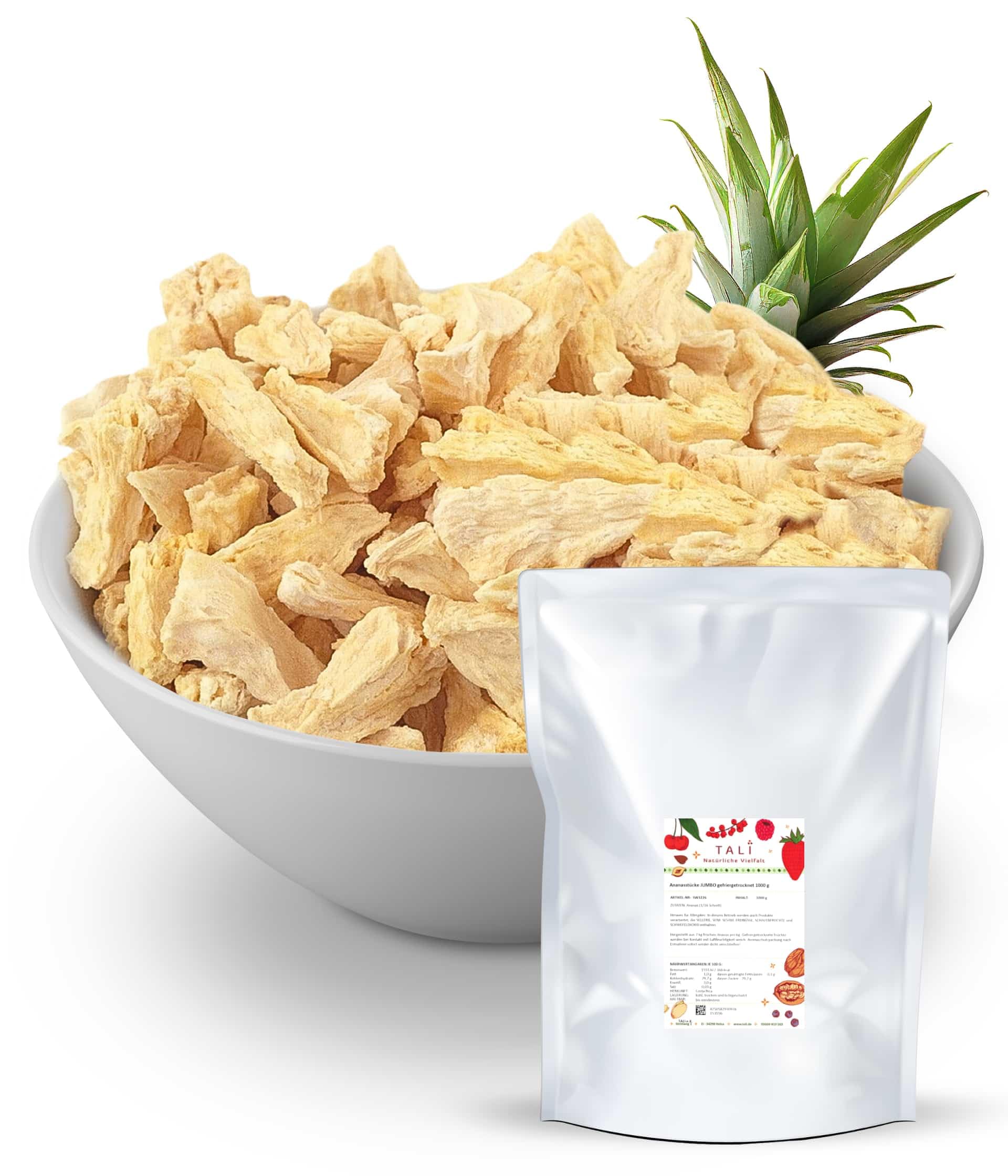 TALI Ananasstücke JUMBO gefriergetrocknet 1000 g | Größe: 1/16 Schnitt