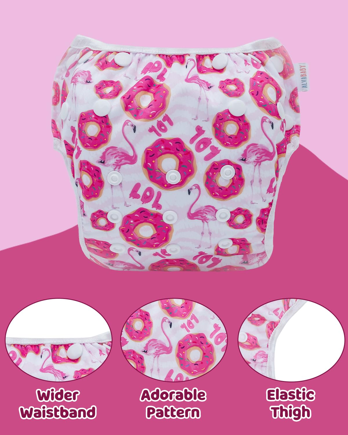 ALVABABY Swim Diapers 3pcs Baby & Toddler Snap One Size Reusable Adjustable Baby Boys' Swim Diapers for Swimming Lessons 3SWY62A - Image 2