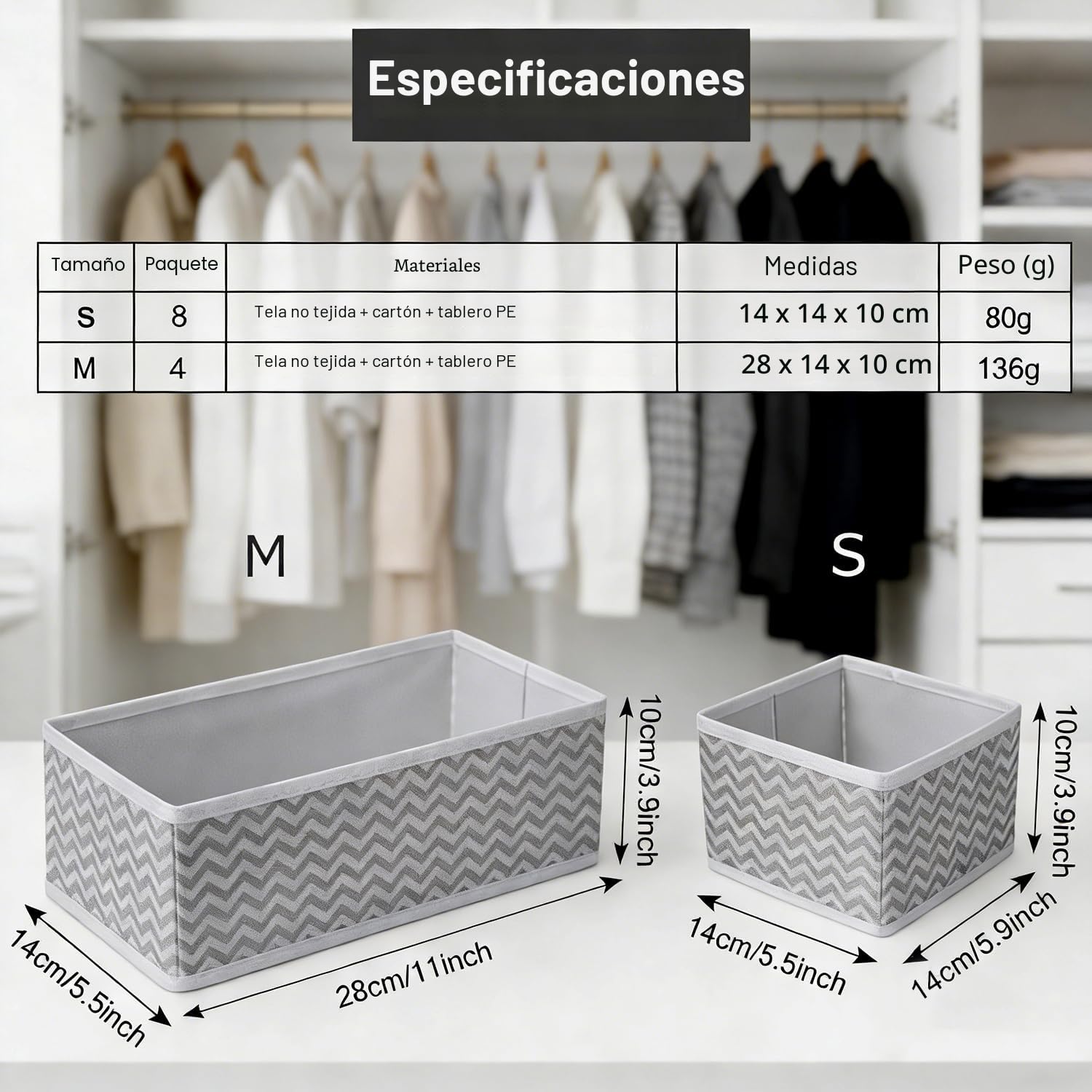 Evance 12 Plegable Organizador de Cajones Tela Ropa Interior Sujetadores Gris
