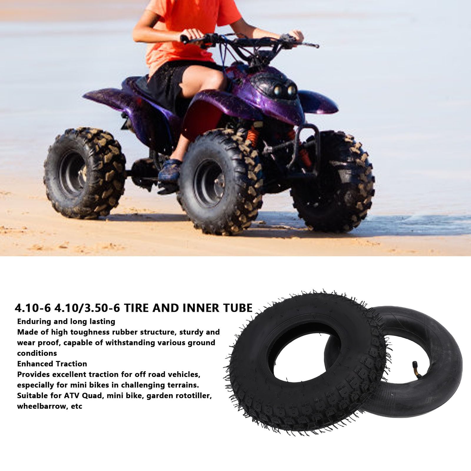 Drfeify 4.10-6 Set di Ricambio in Gomma per Pneumatico e Camera d'aria 4.10 3.50-6 Go Kart ATV Pneumatico per Mini Bici Trattorino Carriola Rotozappa con Impugnatura di Trazione Facile Installazione