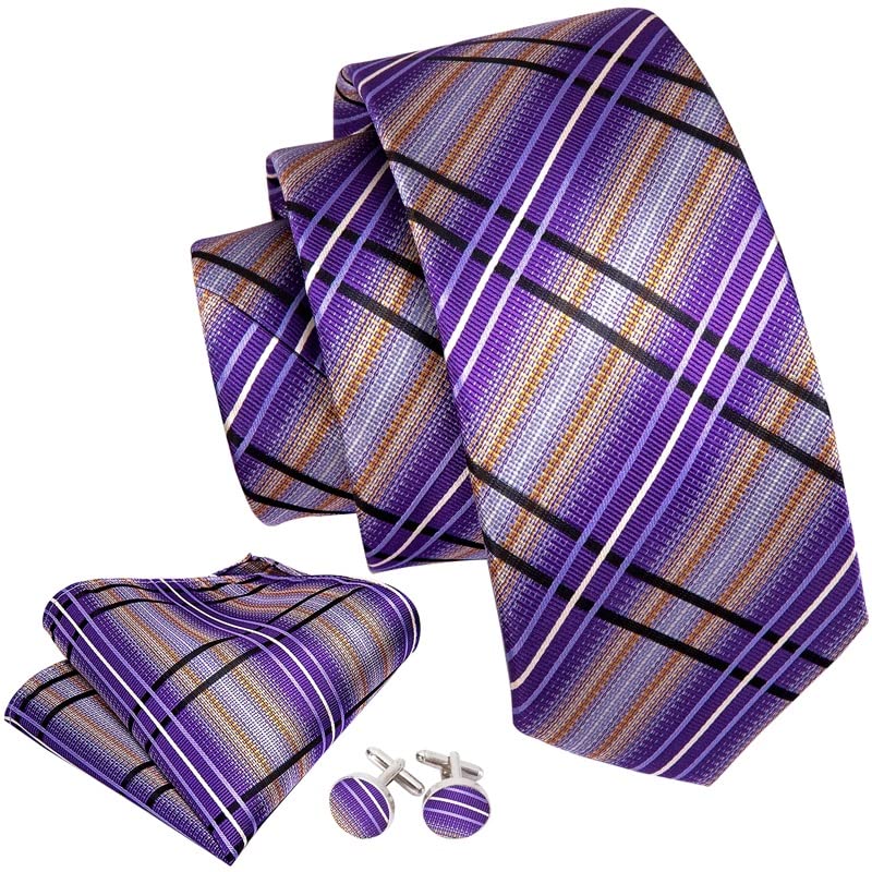 Set corbata de seda para hombre con broche dorado miniatura 5