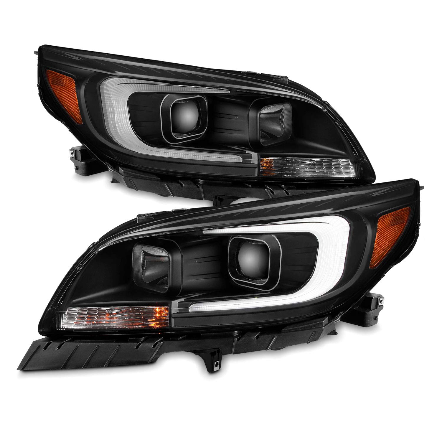 AKKON - For 2013-2015 Chevy Malibu C-Bar LED DRL Left and Right Projector Housing Headlights - Black