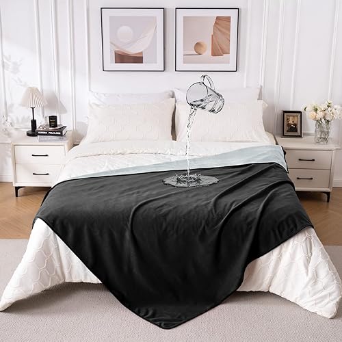 Miniatura 12 de QiyI - Manta impermeable para cama tamaño Queen, reversible y lavable, manta de franela apta para mascotas, protector de muebles resistente a Gris