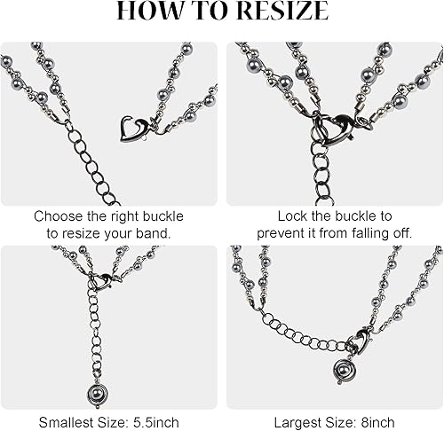 Miniatura 5 de Fohuas Correa de cuentas hecha a mano compatible con Apple Watch de 1.496 pulgadas1.575 pulgadas1.614 pulgadas, pulsera delgada y ajustable de color